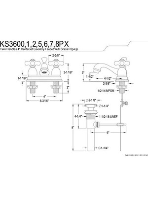 NY Home KS3601PX Restorasyon Porselen Çapraz Saplı 4 Inç Lavabo Bataryası, Parlak Krom
