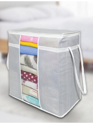 NY Home Pencereli Giysi Yorgan Yastık Hurcu Saklama Çantası Gri Çizgili