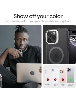NY Home Ciel By 16 Pro Max ile Uyumlu Magsafe Kılıf Ultrasheer Mag Sararma Karşıtı Hava Kanalı TEKNOLOJISI™ Askeri Sınıf Koruma Space Gray Mat Kapak - ACS08244