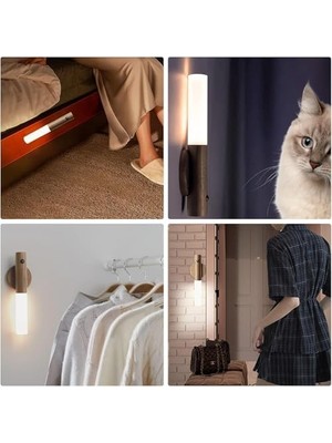 NY Home Duvar Aplik Hareket Sensörlü Gece Işıkları Iç Mekan Mıknatıslı Taşınabilir LED Şarj Edilebilir Ahşap Tasarımlı Dolap Işıkları Merdiven El Tipi Duvar Yatak Odası Koridor Mutfak (Kahverengi)