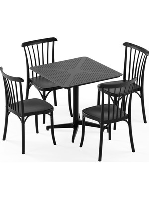 Tilia 4 Kişilik Polipropilen Masa Takımı Siyah (Moon Katlanır Masa 80X80 cm + Gozo Sandalye)