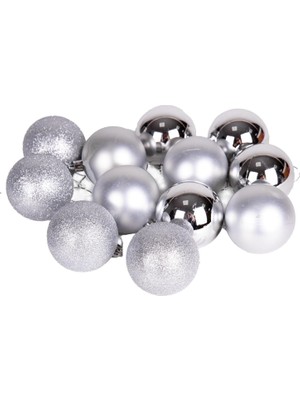 NY Home Yılbaşı Topu Simli Mat Parlak 12'li Set Gümüş 6 Cm.