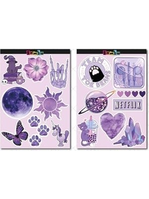 NY Home Purple Aesthetic Temalı Etiket Seti 1 - Mor - Laptop Notebook Telefon