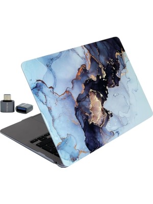 Nesto Home Air Kılıf 13.6 Inç M2 M3 M4 Uyumlu A2681 A3113 A3240 Mermer Desenli Sert Kapak Koruyucu Kabuk Ince Hafif Tpu Lazer Baskılı Premium Tasarım Usb-C To USB Adaptör Hediyeli Gri