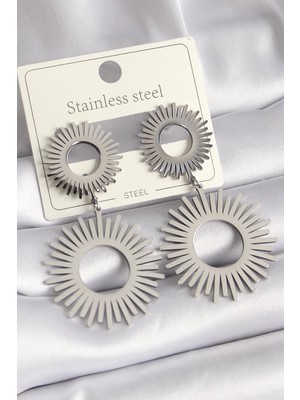 MiraLive Mey Ithalat® 316L Çelik Gümüş Renk Sallantı Güneş Model Kadın Küpe