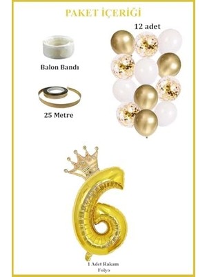 Nesto Home 6 Rakam Folyo Balon, Kral Tacı ve Konfetili Balon
