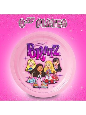 Nesto Home Silver Buffalo Bratz Dolls 32 Parça Mor Kağıt Peçete ve Tabak Parti Paketi Yasmin, Sasha, Jade ve Cloe