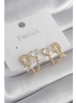 MiraLive Mey Ithalat® Pirinç Gümüş Renk Zirkon Taşlı Kalp Model Kadın Küpe