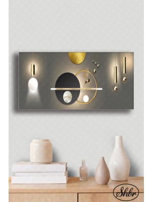 Şehzat Tekli Yatay Kanvas Duvar Tablosu Salon Yatak Odası Mutfak Kafe Ofis Geometrik Altın Geyik