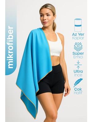 Alastor Unisex Mikrofiber Plaj Havlusu 80X130 cm Yumuşak Dokulu Deniz Banyo Sporcu Havlusu Large Boy Turkuaz