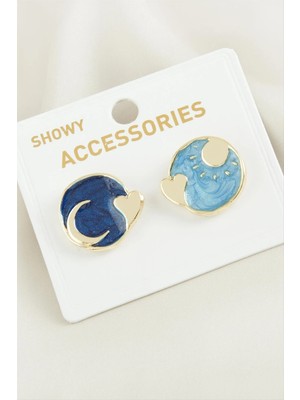 Pileli Store Hilal Güneş Mineli Trend Küpe