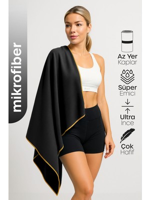 Alastor Unisex Mikrofiber Plaj Havlusu 80X130 cm Yumuşak Dokulu Deniz Banyo Sporcu Havlusu Large Boy Siyah