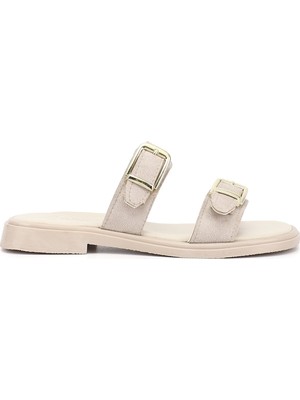 Gönderi(r) Kadın Bej Süet  Tokalı Günlük Terlik