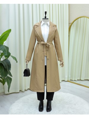 Moda Morfo Bağcıklı Düğmeli Deri Trençkot -Bej