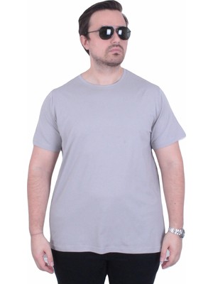 Moc Grande Mocgrande Erkek Büyük Beden Likralı Basic Sıfır Yaka Tişört 11160 Grı