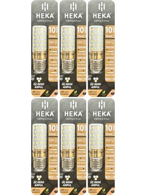 (6 Adet) Heka 10W (70W) Sarı-Günışığı-Beyaz E27 Duylu Üç Renkli LED Mısır Ampul