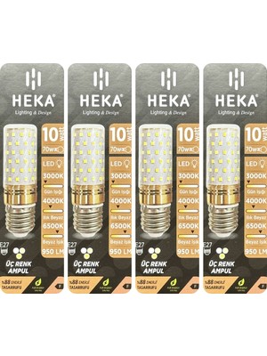 (4 Adet) Heka 10W (70W) Sarı-Günışığı-Beyaz E27 Duylu Üç Renkli LED Mısır Ampul