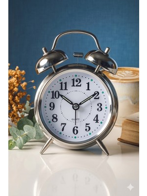 Exonix Akar Saniyeli Nostaljik Büyük Boy Masa Çalar Saat Yüksek Alarm Sesi 16,5cm Hediyelik Işıklı Parlak Akrep Yelkovan