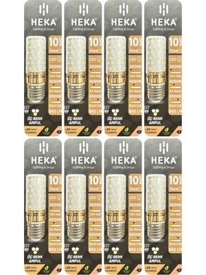 (8 Adet) Heka 10W (70W) Sarı-Günışığı-Beyaz E27 Duylu Üç Renkli LED Mısır Ampul