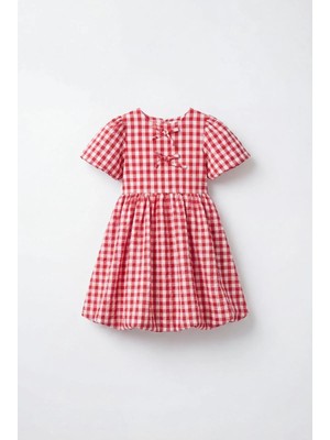 Magu Kız Çocuk Pamuklu Kırmızı Pötikare Elbise
