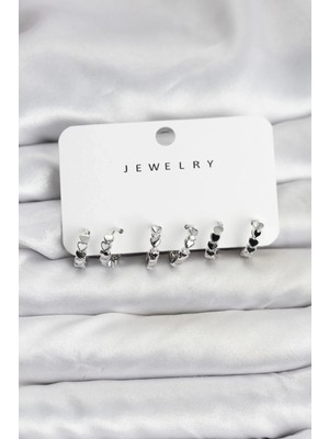 Uslucan Alışveriş Gümüş Renk Pirinç Minimal Kalp Detaylı Kadın Küpe Seti