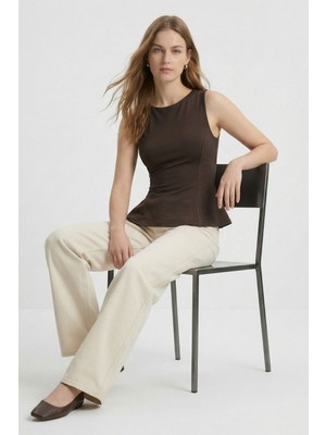 Rays Kahve Sıfır Kol Bisiklet Yaka Bluz 2785