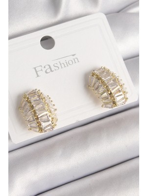 Venüs Shopping Mey Ithalat® Pirinç Gold Renk Zirkon Taşlı Kaplumbağa Kabuğu Model Kadın Küpe