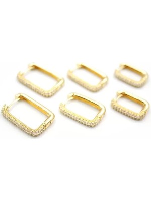 Herşey Trend Herşeytrend 6'lı Taşlı Dikdörtgen Küpe - Altın