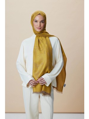 Maisa Jade Modal Ipek Jakarlı Şal 70*200 cm - Gold