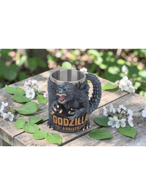 Elifeshop 3D Godzilla Tasarımlı Kupa Paslanmaz Çelik Iç Hazneli Kulplu Dekoratif Bardak 400 ml