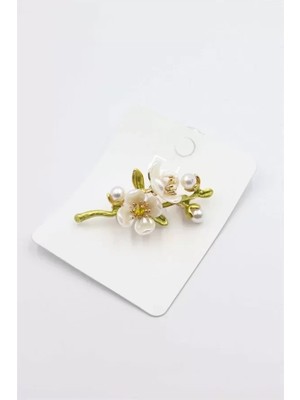 Herşey Trend Herşeytrend Çiçek Dalı Broş - Beyaz