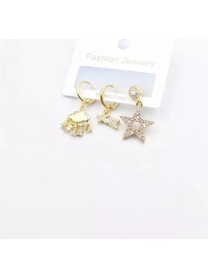 Herşey Trend Herşeytrend 3'lü Yıldız Küpe - Altın