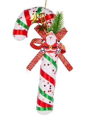 Savlar Store Yılbaşı Süsü Yılbaşı Dekorlu Baba Figürlü Baston Kırmızı-Yeşil 9X19 Cm.