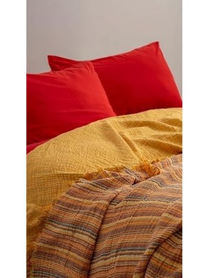 Savlar Store Tekstıl Çizgili Yatak Örtüsü 4 Katlı Müslin KUMAŞI%100 Pamuk Yumuşak Lüks Yazlık Pike Çift Kişilik Battal Boy 240X260 cm (Turuncu)