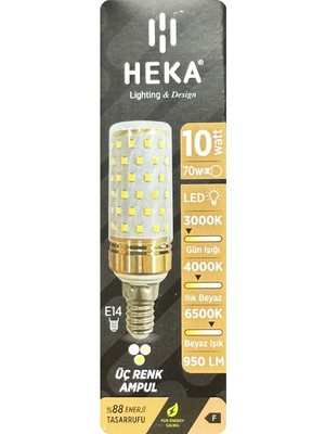 (1 Adet) Heka 10W (70W) Sarı-Günışığı-Beyaz E14 Duylu Üç Renkli LED Mısır Ampul