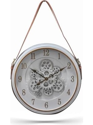 Savlar Store Premium Serisi Antik Eskitme Döner Çarklı Retro Tasarım 40 cm Ev ve Ofis Duvar Saati Rakamlı Beyaz-