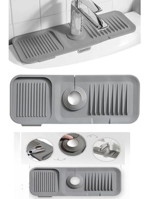 Savlar Store Musluk Mat, Eviye Matı,elastik Musluk Matı Su Tutucu Düzenleyici Kaydırmaz Taban Organizer Mutfak Banyo Lavabo, Silikon (Gri)