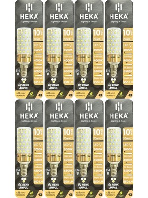 (8 Adet) Heka 10W (70W) Sarı-Günışığı-Beyaz E14 Duylu Üç Renkli LED Mısır Ampul