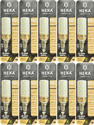 (10 Adet) Heka 10W (70W) Sarı-Günışığı-Beyaz E14 Duylu Üç Renkli LED Mısır Ampul