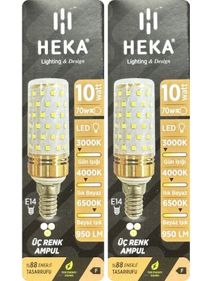 (2 Adet) Heka 10W (70W) Sarı-Günışığı-Beyaz E14 Duylu Üç Renkli LED Mısır Ampul