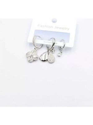 Herşey Trend Herşeytrend 3'lü Yonca Küpe - Gümüş