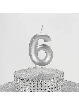 Savlar Store 6 Altı Rakamlı Gümüş Gri Mum 6.5 cm