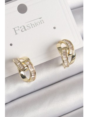 Toyigoo Mey Ithalat® Pirinç Gold Renk Zirkon Taşlı Zincir Model Kadın Küpe TYGRSYT9573