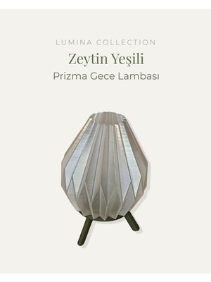 Korixa Korıxa Prizma Tasarım Gece Lambası Modern Dekoratif LED Abajur, Tripod Ayaklı Zeytin Yeşili