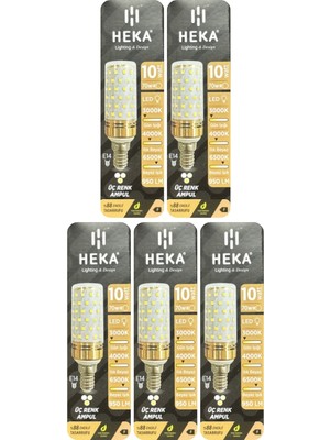 (5 Adet) Heka 10W (70W) Sarı-Günışığı-Beyaz E14 Duylu Üç Renkli LED Mısır Ampul
