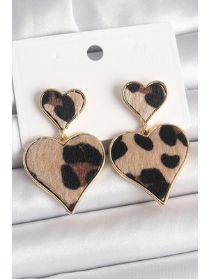 Toyigoo Mey Ithalat® Pirinç Gold Renk Sallantı Leopar Kalp Model Kadın Küpe TYGRSYT9573