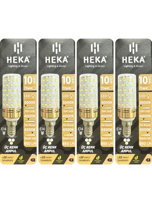 (4 Adet) Heka 10W (70W) Sarı-Günışığı-Beyaz E14 Duylu Üç Renkli LED Mısır Ampul