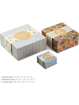 Savlar Store Hediye Kutuları, Sargı Bantları, Doğum Günleri, Gelin Duşları, Anneler Günü, En Iyi Arkadaşlar Için Çeşitli Boyutlarda (3'lü Paket: Sevimli Çiçekler ve Çizgili)