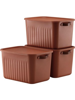 Savlar Store 3 Adet Modern Kapaklı Saklama Kutusu Seti -15 Litre – Turuncu -Taşınabilir Kulplu, Dolap Içi Düzenleyici, Çok Amaçlı Organizer Kutu, Oyuncak & Kıyafet Kutusu