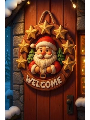 Savlar Store Yuvarlak Yıldızlı Ahşap Kapı Süsü Yılbaşı Mazemeleri Yılbaşı Temalı Hediyeler 2026 (23-23 Cm)